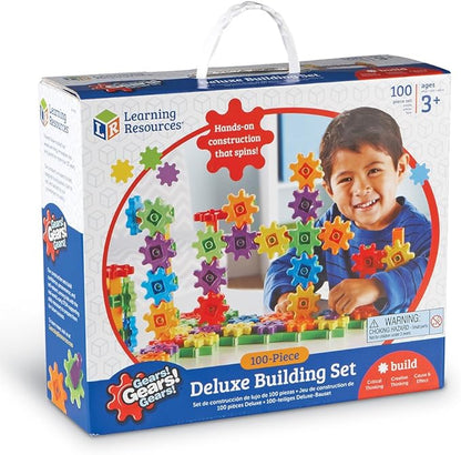Learning Resources Gears! Gears! Gears! 100-Piece Deluxe Building Set - Ages 3+, Preschool Building Sets, Gears Toys for Kids, STEM Toys for Toddlers, Construction Toy Set