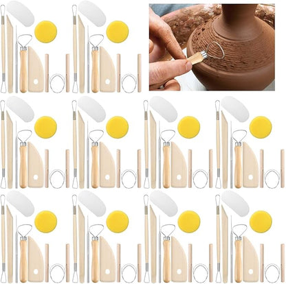 Leriton 80 Pcs Pottery Clay Tools Kit Sculpting Clay Tool Includes Cutting Modeling Trimming with Wooden Handles Carving Kit for Beginners Carving Shaping