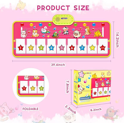 Floor Piano Mat for Toddlers, M SANMERSEN Kids Sensory Educational Dancing Keyboard Musical Mat, Animal Touch Play mat, Toddler Toys for 1 2 3 Year Old Girl Gifts