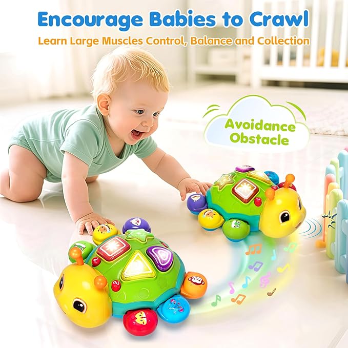 Baby Crawling Toys for 6-12 Months, Musical Toys for Infants 7 8 9 10 11 Months, Early Learning Educational Toy with Light Sound, Tummy Time Development Toys, Christmas Birthday Gifts for 1 Year Old