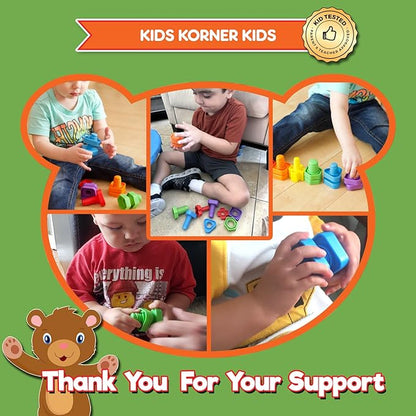 Jumbo Nuts and Bolts For Toddlers - Fine Motor Skills Rainbow Matching Game Montessori Toys For Toddlers & Toddler Games | 12 pc Occupational Therapy Educational Toys with Toy Storage + eBook