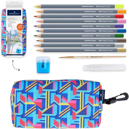 Faber-Castell Art on The Go Watercolor Pencils Set - Travel Watercolor Kit with 10 Goldfaber Watercolor Pencils, Pencil Pouch, No Mess Sharpener and Art Accessories