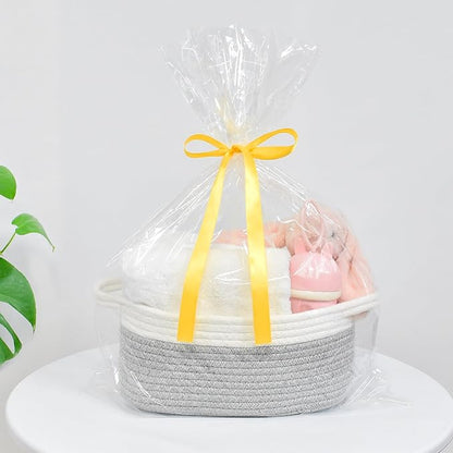 ABenkle Small Basket with Handles, Boho Decorative Rope Woven Dog Cat Toy Storage Bin Shelf Storage Organizer, Easter Christmas Gift Basket, 12"x8"x5"