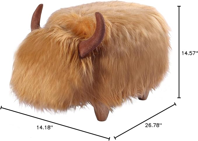 GIA Kids Ottoman with Storage, Foot Stand and Wooden Legs, MacGregor Highland Cow, Brown