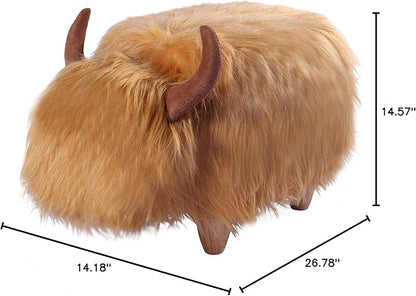 GIA Kids Ottoman with Storage, Foot Stand and Wooden Legs, MacGregor Highland Cow, Brown