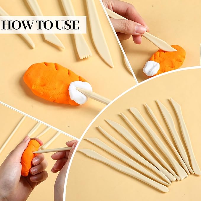 Ferrochef 10 Set 100 Pcs Clay Sculpting Tools 10 Different Shapes Pottery Tools Plastic Clay Carving Cutters Supplies Pottery Trimming Supplies for Carving Ceramics Plastilina Molding DIY Embossing