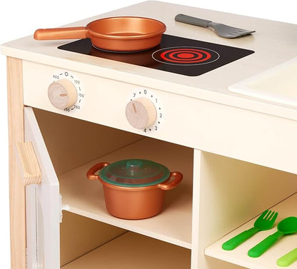 Battat – Play Kitchen & Market – Toddler-Friendly Size – Chalkboard Menu & Oven Dials – 25 Toy Cooking Accessories – 2 Years + – Two n' One Cookin' Fun