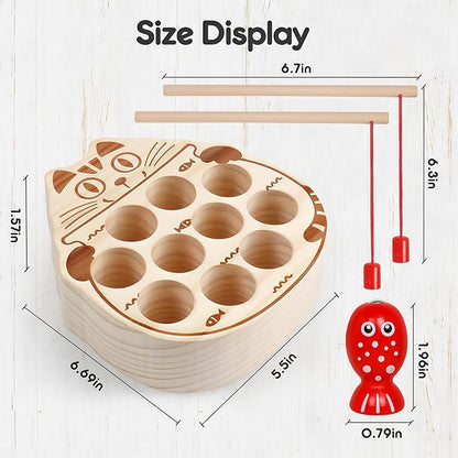 Wooden Magnetic Fishing Game for Toddlers 3+,Montessori Preschool Education Activities Learning Fine Motor Skills Color Sorting Magnet Fish Toys Easter Basket Stuffers Gift for Boys Girls