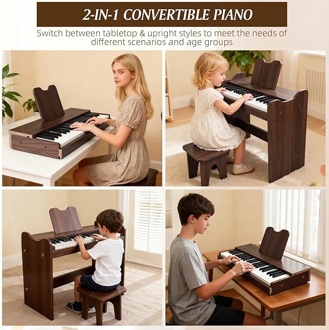 Kids Piano Keyboard, 37 Keys Digital Wood Piano with Stool Musc Stand Toddler Music Educational Instrument Toy, Xmas Birthday Gifts for 3+ Girls Boys