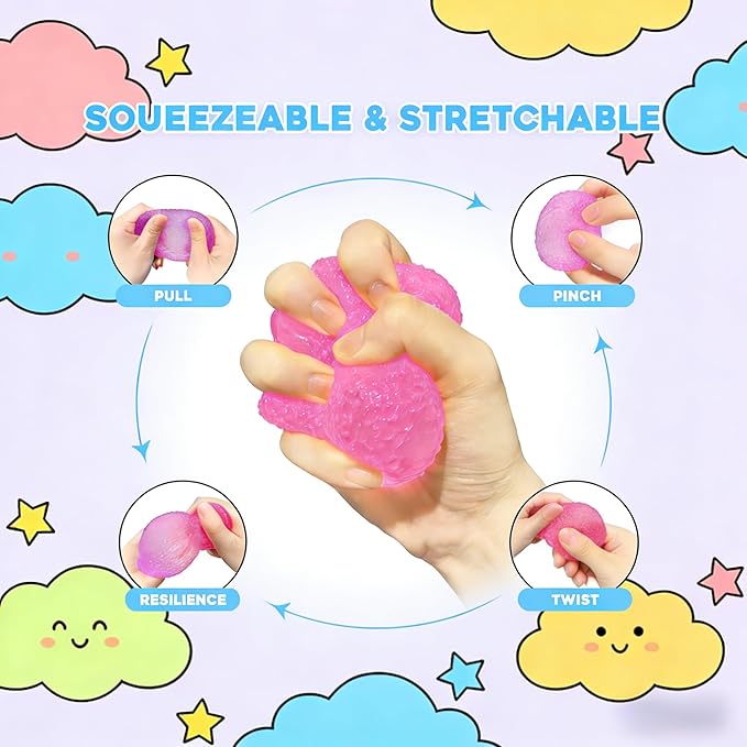 4 Pcs Squishy Fidget Toys Stress for Kids and Adults, Super Solid Squeeze Ball, Sensory for Stress Relief, Birthday, Easter Basket Stuffers and Party Favors