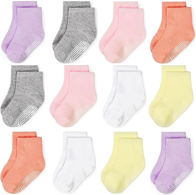 GRPSKCOS Baby Socks Non Slip 12 Pairs Toddler Anti Skid Socks for 0-7 Years Infants Little Kids Boys Girls