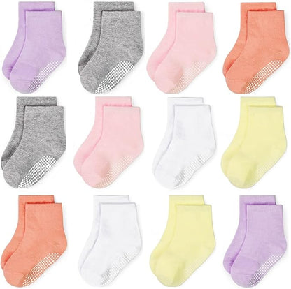 GRPSKCOS Baby Socks Non Slip 12 Pairs Toddler Anti Skid Socks for 0-7 Years Infants Little Kids Boys Girls