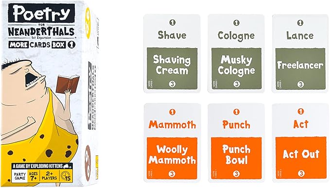Exploding Kittens Poetry for Neanderthals Expansion Pack 2+ Players - Ages 7+ - 15 Minutes to Play - Original Game Required, 500 Cards - Party Game, Family Game Night, Kid and Adult Card Game