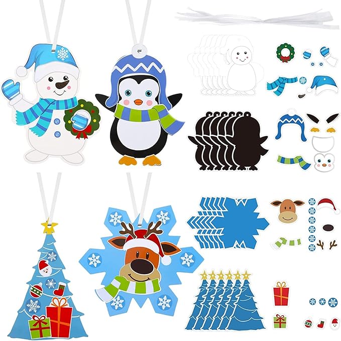 Civaner Christmas Crafts for Kids, Christmas Arts and Crafts DIY Christmas Tree Ornament Kit Make Your Own Christmas Craft Projects for Kids Ages 4-8 8-12, 4 Styles (60 Sets)