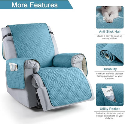 TAOCOCO 100% Waterproof Recliner Chair Cover, Non Slip Recliner Covers for Recliner Chair with Pocket, Washable Reclining Chair Cover Furniture Protector for Kids, Pets(Recliner Chair, Sky Blue)