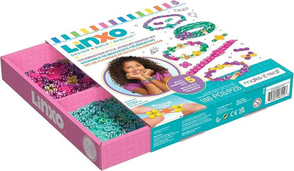 Make It Real: LinXo Celebration Jewelry Design Set - 186pcs, DIY 5 Flexible Bracelets, Design-Build-Rebuild, Craft Activity Kit, Girls & Kids Ages 6+