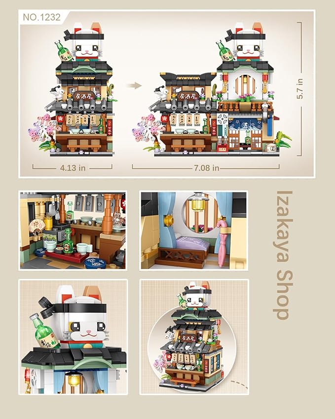 Japanese City Street View Izakaya Shop, MOC Creative Building Blocks House Set, Simulation Architecture Construction Toy, Gifts Idea for Kids Adults (Mini Blocks 789 pcs)