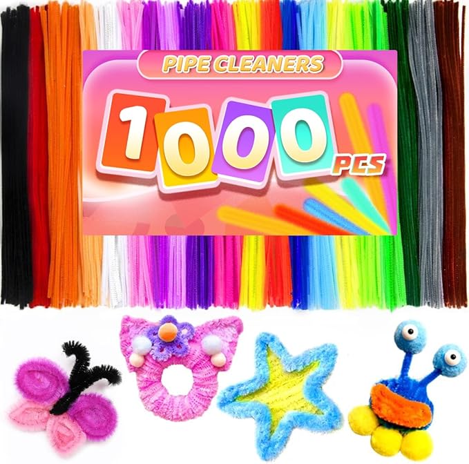 Praisebank Pipe Cleaners,1000pcs 20 Multi-Colored Chenille Stems for DIY Projecets, Arts & Crafts Supplies for Festival Party Decorations