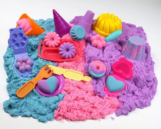 FYZ Brothers Play Sand Kit, Ice Cream Sand Toys, 3lbs Color Sand, 25Pcs Sandbox Sand Kit Beach Toys for Girls Boys - Kitchen Molds Tools Toys