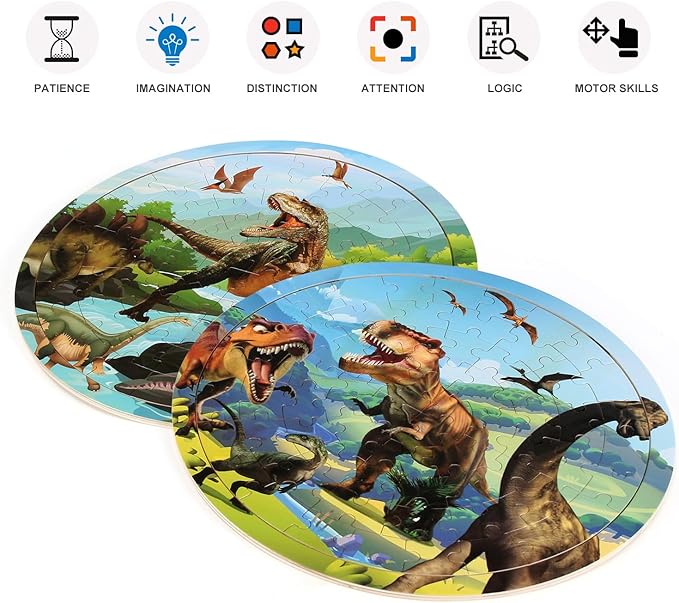 Wooden Dinosaur Puzzles for Kids Ages 4-6, Set of 2 Packs with 48-Piece Jigsaw Puzzles Preschool Educational Brain Teaser Boards Toys Gifts Children, Wood Puzzles for 3 4 5 6 7 8 Years Old Boys Girls