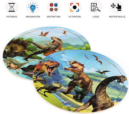 Wooden Dinosaur Puzzles for Kids Ages 4-6, Set of 2 Packs with 48-Piece Jigsaw Puzzles Preschool Educational Brain Teaser Boards Toys Gifts Children, Wood Puzzles for 3 4 5 6 7 8 Years Old Boys Girls