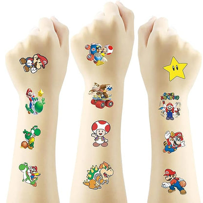 60 Pcs Cartoon Temporary Tattoos for Kids, Children's Temporary Tattoo Toys, DIY Sticker Arts, Mario Birthday Party Supplies Decorations Party Favors