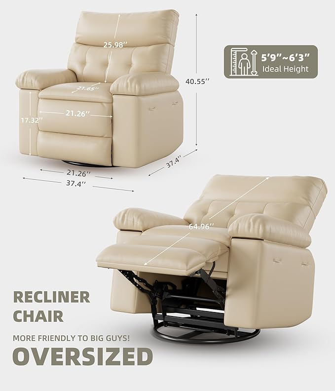 Electric Recliner Chair - 360° Rocker Swivel Recliner with Heat and Massage, PU Leather Large Recliner for Adults, Comfortable Lazy Chair with 1.5X Sponge Filling