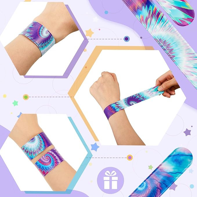 Lewtemi 48 Pcs Tie Dye Slap Bracelets Tie Dye Party Favors, Colorful Tie Dye Wristbands Bracelets for Kids Boys and Girls, Goodie Bag Fillers, Carnival Prize, Party Decorations(Lively Style)