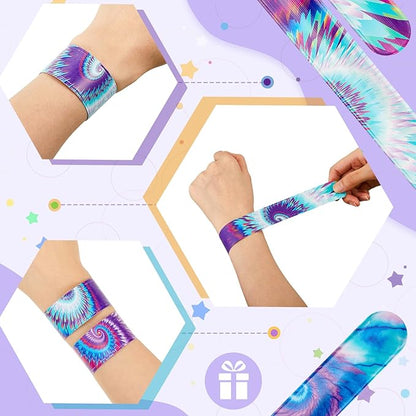 Lewtemi 48 Pcs Tie Dye Slap Bracelets Tie Dye Party Favors, Colorful Tie Dye Wristbands Bracelets for Kids Boys and Girls, Goodie Bag Fillers, Carnival Prize, Party Decorations(Lively Style)
