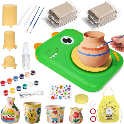 YOOIU Pottery Wheel for Kids, Complete Pottery Making Kit for Kids Ages 6-12, STEM Toys Arts Crafts with 4 Air-Dry Clays, Electric Children's Art Supplies Toy Birthday Gift for Girls 6-8-12