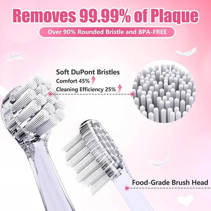 DADA-TECH Toddler Electric Toothbrush Kids Age 1-2-3 Years Old, Baby Electric Toothbrush with LED Light 2 Minutes Timer 4 Vibrating Heads for Infants Toothbrush 6 to 12 Months and Up (Pink)