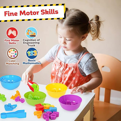 Counting Construction Vehicles Color Sorting Matching Games for Toddlers 3-5, Preschool Educational Learning Fine Motor Counting Transportation Matching Classroom Sensory Table Toys for Boys Girls