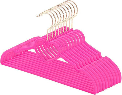 Kids Velvet Hangers 50 Pack, 12.8 Inch Non Slip Childrens Hangers, 360° Swivel Rose Gold Hook, Ultra Thin Space Saving Toddler Hangers - Baby Hangers for Closet (Hot Pink)