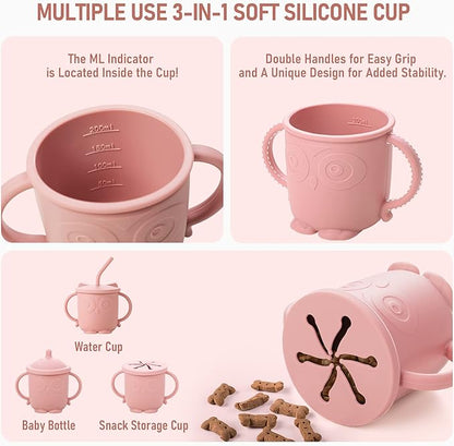 Baby Weaning Set, Silicone Baby Feeding Set(10 Pcs), Toddler Weaning Set with Adjustable Bib, Suction Bowl, Plate, Fork, Spoon, Water & Snack Cup Kit, Baby Led Weaning Kit for Babies and Kids