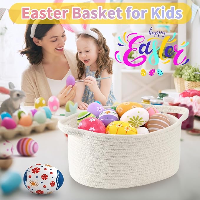 Happyiren Cute Woven Storage Basket with Handle – Hunter Green Empty Gift Burr Basket for Valentines Day, Birthday, Holiday Gifts, Eco-Friendly, Decorative Organizer Bin for Nursery, Plants
