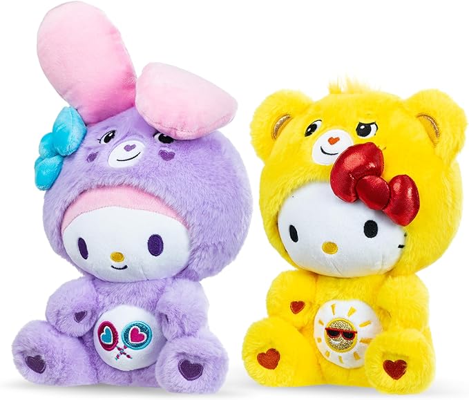 Care Bears x Hello Kitty Plush 2 Pack - Hello Kitty as Funshine Bear & My Melody as Share Bear