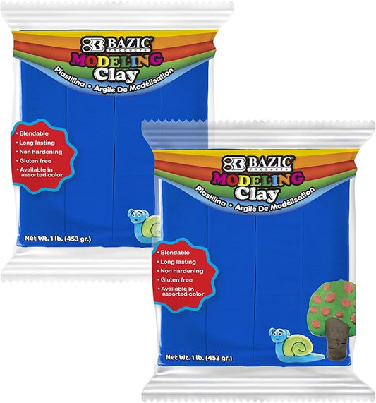 BAZIC Modeling Clay Blue Color 1 LB, Light Dough Art Craft, Non Toxic Gift for Artist Kids Toddler Boys Girls, Bulk for Classroom, 2-Pack