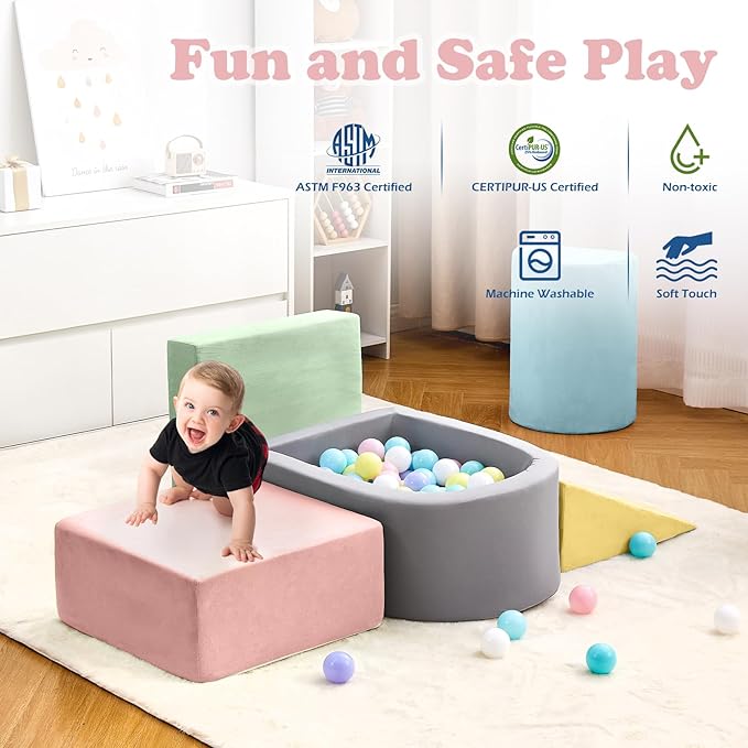 Climbing Toys for Toddlers 1-3, Foam Climbing Blocks and Ball Pit for Baby, 5-Piece Soft Foam Toddlers Climbing Toys,Climbing Crawling Toys Soft Foam Blocks Activity Play Set(Balls not Included)