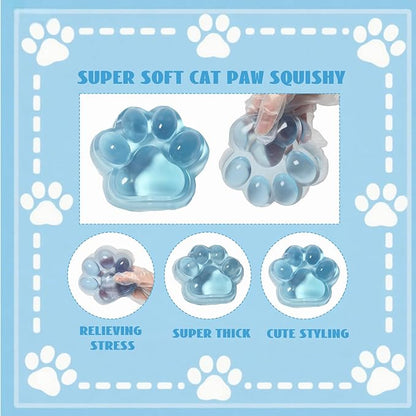 Large Cat Paw Taba Squishy Big Squeeze Toys 5-inch Blue Cute Fufu Squishy Sensory Stress Relief Fidget Toys for Party Favors Sensory Anxiety Toys for Adults (Transparent Blue)