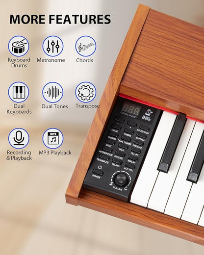 UISCOM 88 Key Digital Piano Keyboard for Beginners - Full Size Semi Weighted Wooden Electric Piano Set with Stand, Triple Pedal, Headphone,Carry Bag - Supports USB-MIDI Connecting (Wood Grain Brown)