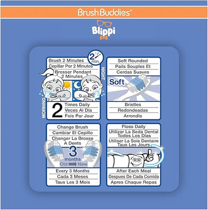 Brush Buddies Blippi Kids Toothbrushes Kit, Manual Toothbrushes for Kids, Toothbrush for Toddlers 2-4 Years, Travel Toothbrush Kit with Cover and Cup, 3PC