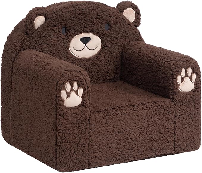 ALIMORDEN Toddler Couch Ultra-Soft Snuggle Chair, Comfy Sherpa Foam Filled Lovely Bear Sofa, Kids Cozy Corner Play Couch for Boys and Girls, Chocolate