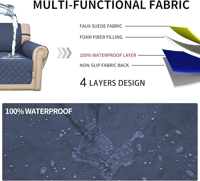 Easy-Going Waterproof Oversized Loveseat Covers Leakproof Couch Cover for 2 Cushion Couch Sofa Cover Washable Sofa Slipcover Non-Slip Furniture Protector with Pocket for Pets (Medium-XL, Navy)