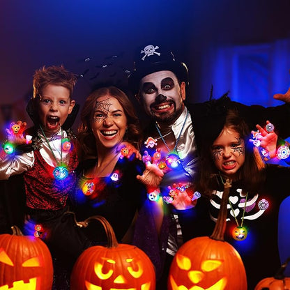 Halloween Party Favors for Kids, 118PCS Halloween Light Up Toys including Necklaces Rings Bracelets Brooches, Glow in the Dark Halloween Toys Bulk, Halloween Goodie Bag Fillers Treats Classroom Favors