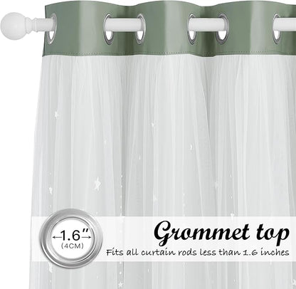 NICETOWN Nrsery Curtains for Girls Bedroom Nursery Room Darkening Curtains Star Moon Cutout Princess Room Decor for Daughter Bedroom Window, 52" Wide x 84" Long, 2 Panels, Sage Green