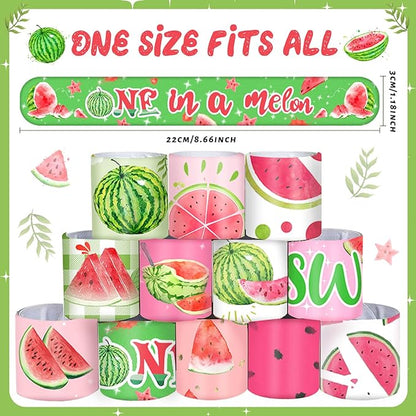 48PCS One In a Melon Watermelon Party Favors Slap Bracelets Watermelon First Summer Birthday Party Supplies Decorations for Baby Shower One In a melon Outfits 1st Birthday Fruit Theme Party Supplies