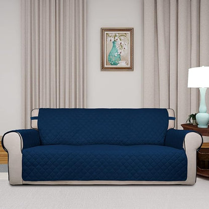 PureFit Reversible Quilted Sofa Cover, Water Resistant Slipcover Furniture Protector, Washable Couch Cover with Non Slip and Elastic Straps for Kids, Pets (Sofa, Navy/Navy)
