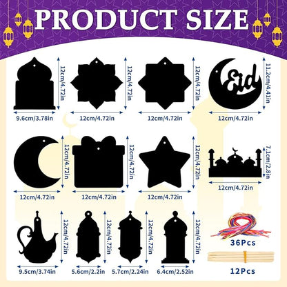 JULMELON 36 PCS Ramadan Crafts for Kids, Rainbow Scratch Paper Art for Kids Ramadan Gifts Eid Mubarak Magic Color Scratch Off Cards for School Classroom Activities DIY Drawing Project Party Favors