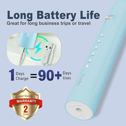 7AM2M Sonic Electric Toothbrush for Adults and Kids, with 8 Brush Heads and Travel Case,5 Modes with 2 Minutes Build in Smart Timer, One Charge Use for 90 Days, Rechargeable Toothbrushes (Light Blue)