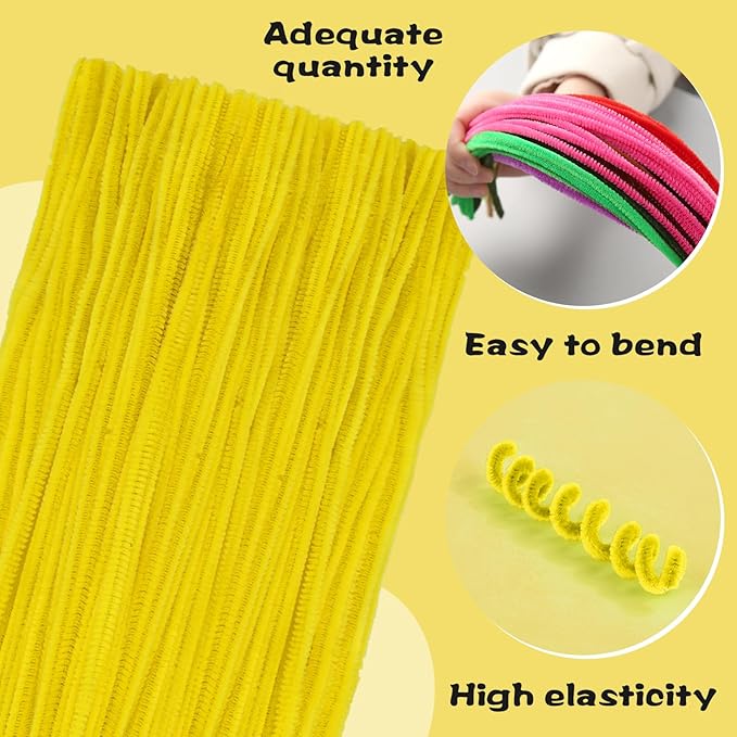 100 Pieces Yellow Pipe Cleaners, Pipe Cleaners for Crafts DIY Arts Crafts Home Decorations Chenille Stem (Yellow)